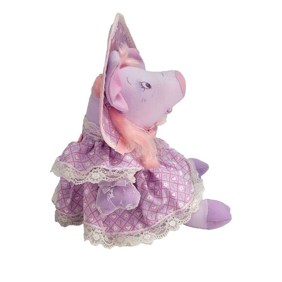 Pretty Piggies Hallmark Prissy Pig Plush 11" Southern Bell Purple Pink Tomy 1989 - Picture 12 of 16